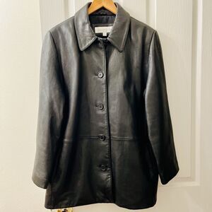 Vintage Liz Claiborne Leather Jacket Women’s XL Classic Black Soft Button Up